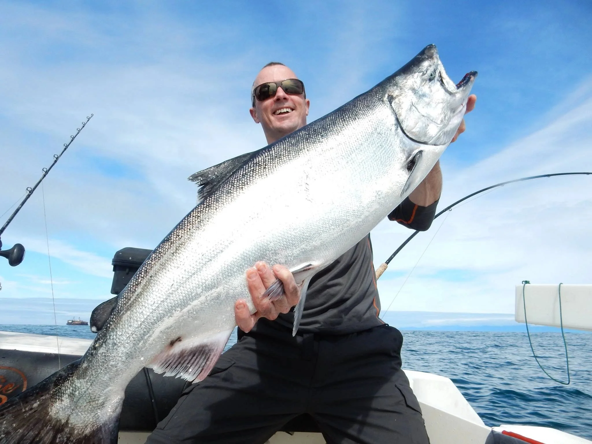 Angler with Giant Chinook Sunny Day